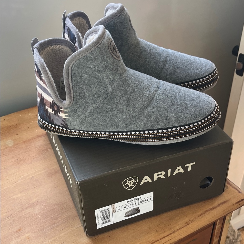 Ariat Gray Wool-Blend Slip-On Bootie Slippers with Aztec Heel